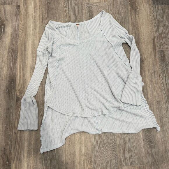 Free People Ventura Thermal Tee Women's Size S Waffle Knit Long Sleeve Blue - Picture 5 of 6